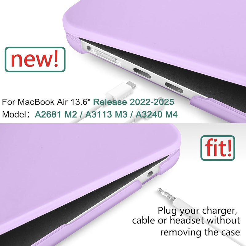 DONGKE Compatible with MacBook Air 13.6 inch Case M4 M3 M2 2025 2024 2023 2022 A3240 A3113 A2681, Plastic Hard Shell & Keyboard Cover for MacBook Air M4 13 inch Case, Matte Purple - Image 2